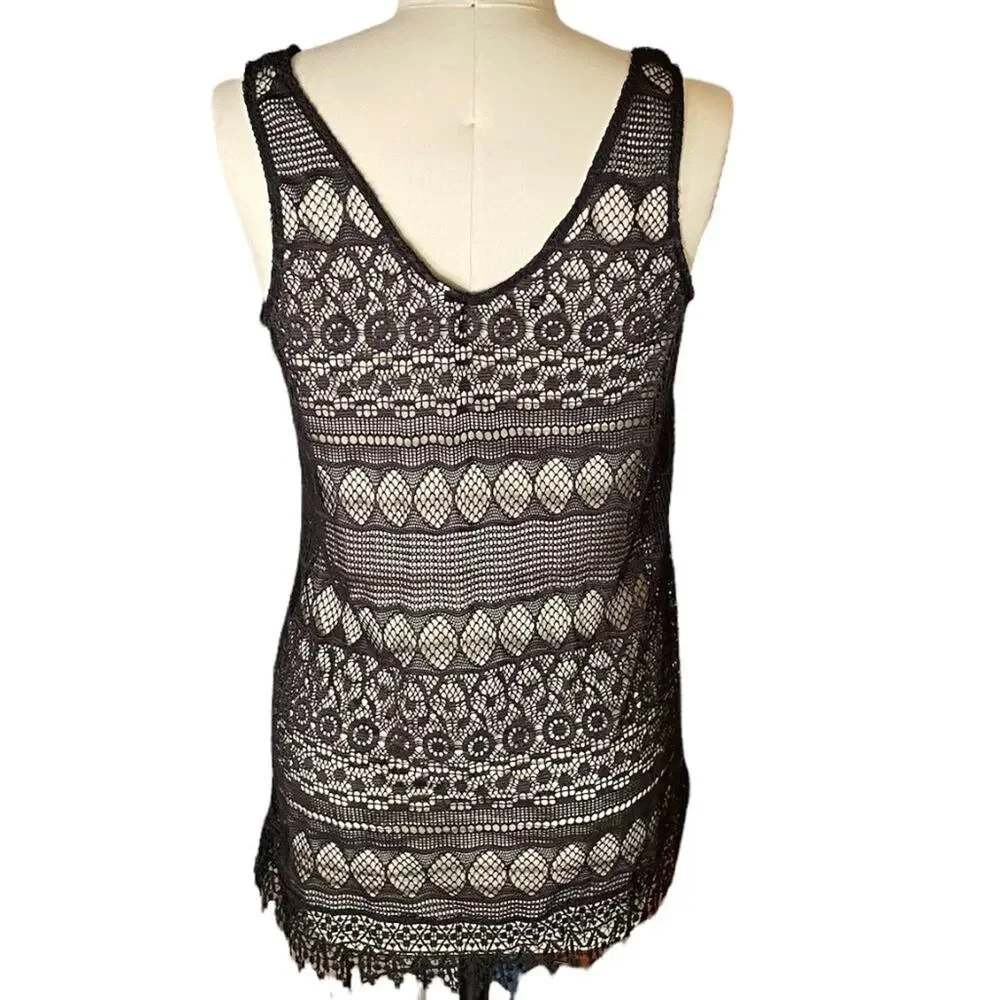 OCEAN PACIFIC OP Ladies Black Sheer Lace Swimsuit COVERUP Dress Women's Size L